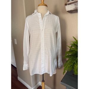 Frank & Eileen Womens Jacquard Grid Hi-low Button-up Grayson Shirt White Small